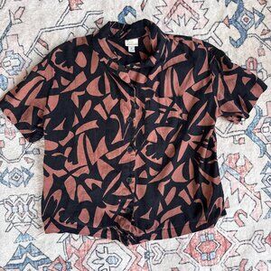 A New Day Floral Short Sleeve Button Down Camp Shirt - size XS
